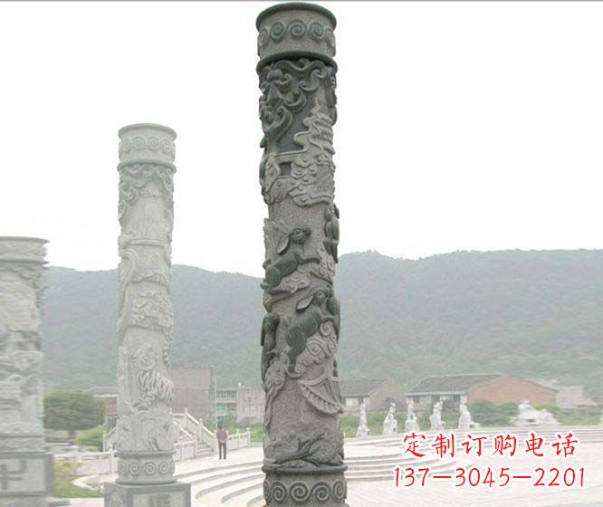 无锡广场景观仿古12生肖石柱