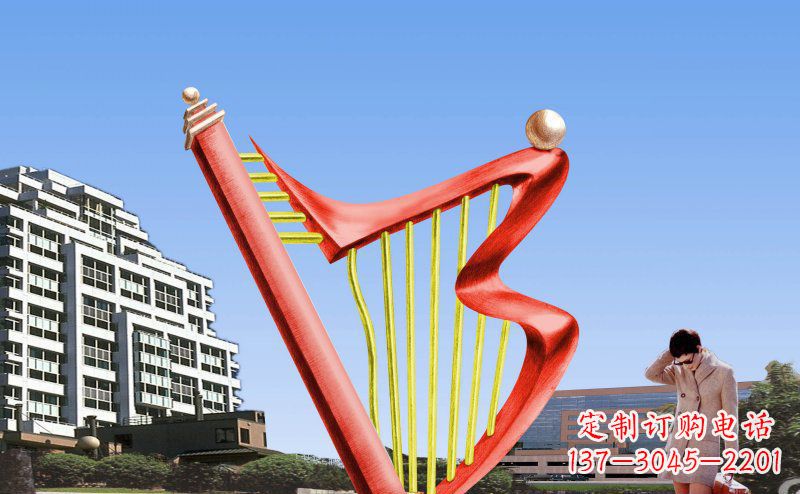 无锡中领雕塑精制不锈钢竖琴雕塑