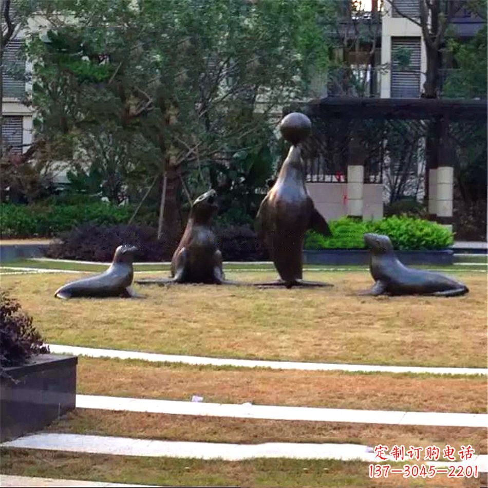 无锡海豹铸铜雕塑-小区园林动物景观雕塑