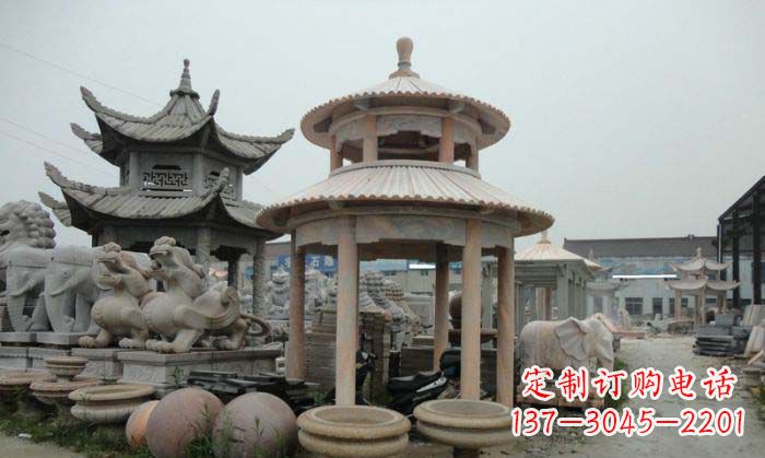 无锡海景石雕凉亭——晚霞红圆顶石雕凉亭