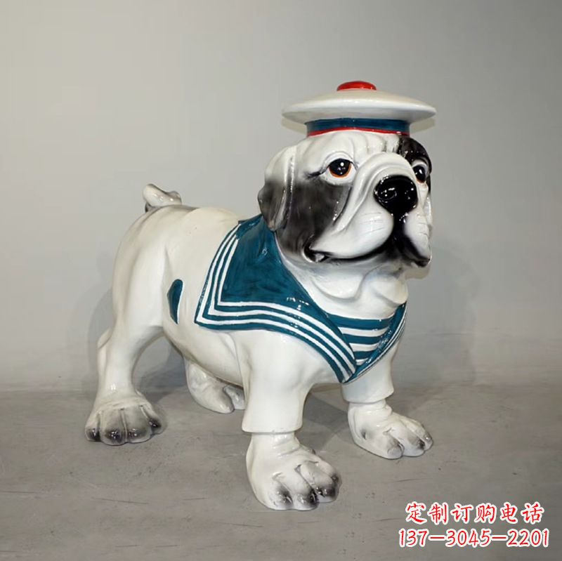 无锡海军玻璃钢仿陶瓷斗牛犬狗雕塑