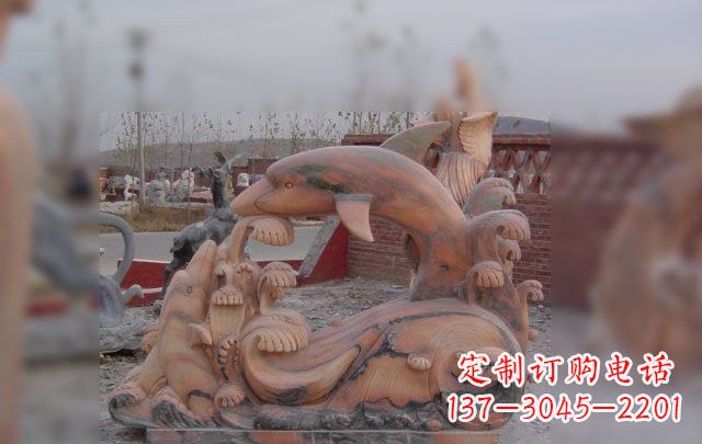 无锡海豚海浪石雕,精美艺术品