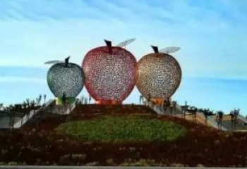 无锡广场不锈钢镂空苹果雕塑