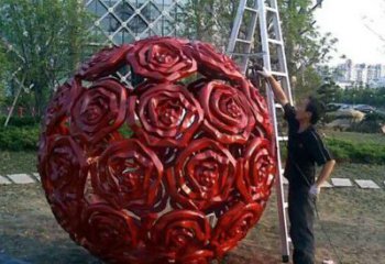 无锡广场不锈钢玫瑰花镂空球景观雕塑