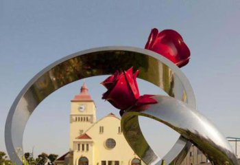 无锡广场不锈钢玫瑰戒指景观摆件雕塑