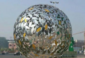 无锡广场不锈钢树叶镂空球雕塑