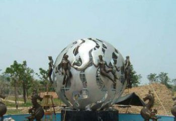 无锡高雅大气不锈钢圆球喷泉雕塑