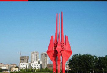 无锡广场红色不锈钢树叶雕塑