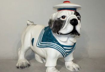 无锡海军玻璃钢仿陶瓷斗牛犬狗雕塑