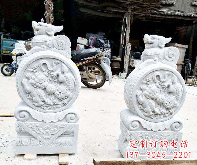 无锡汉白玉抱鼓石招财石门墩石雕