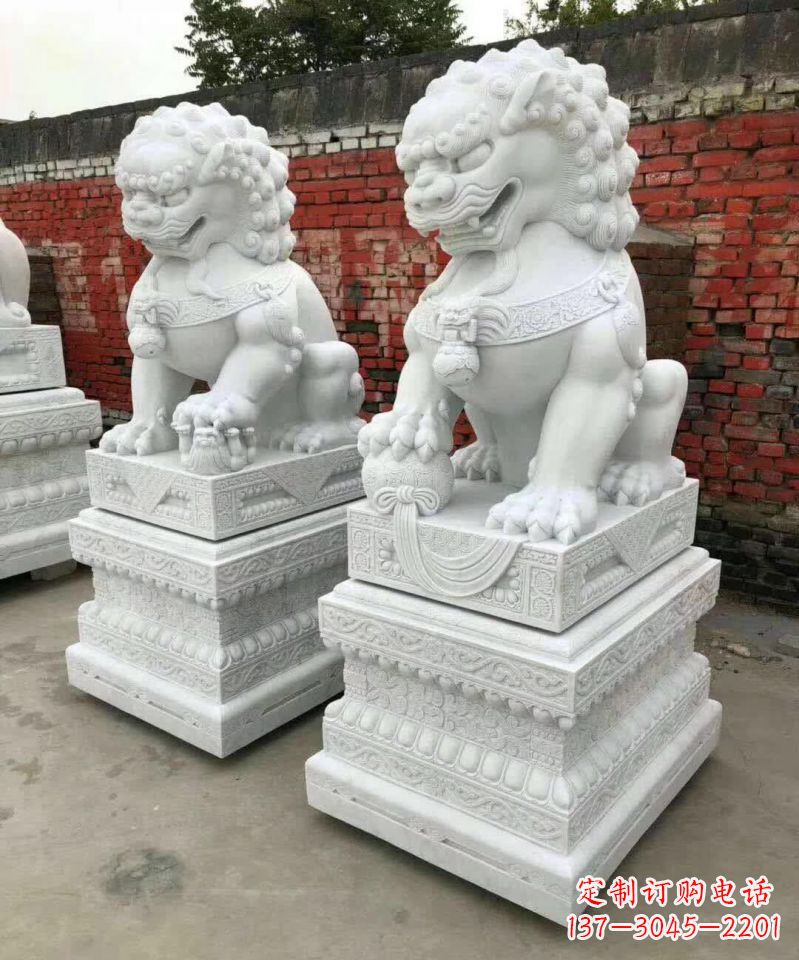 无锡汉白玉踩球镇宅狮子雕塑