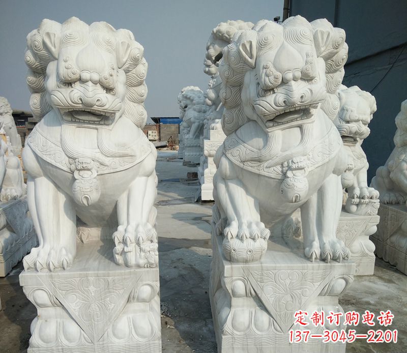 无锡汉白玉踩球狮子门口镇宅石雕