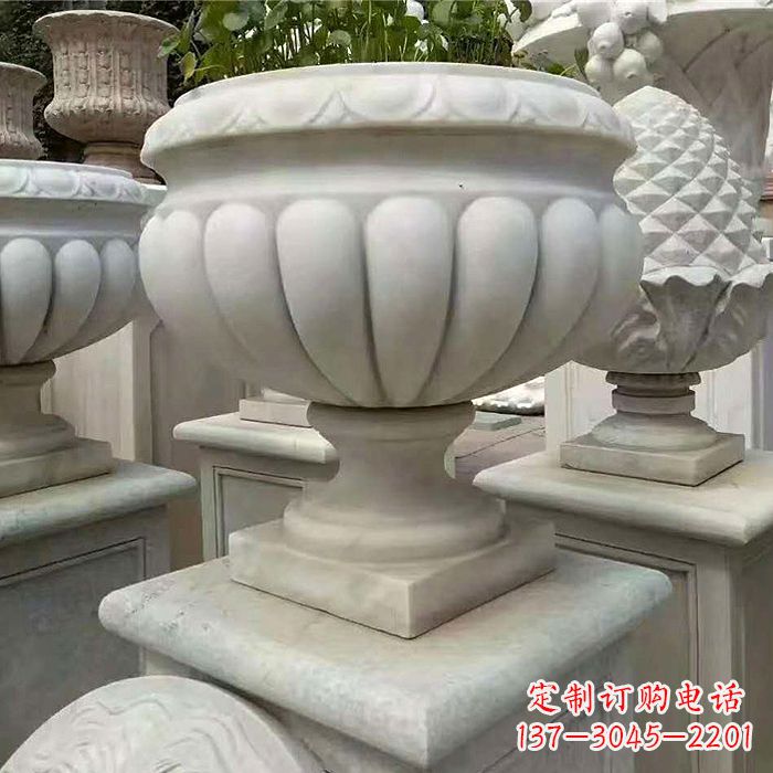 无锡汉白玉城市园林花盆石雕