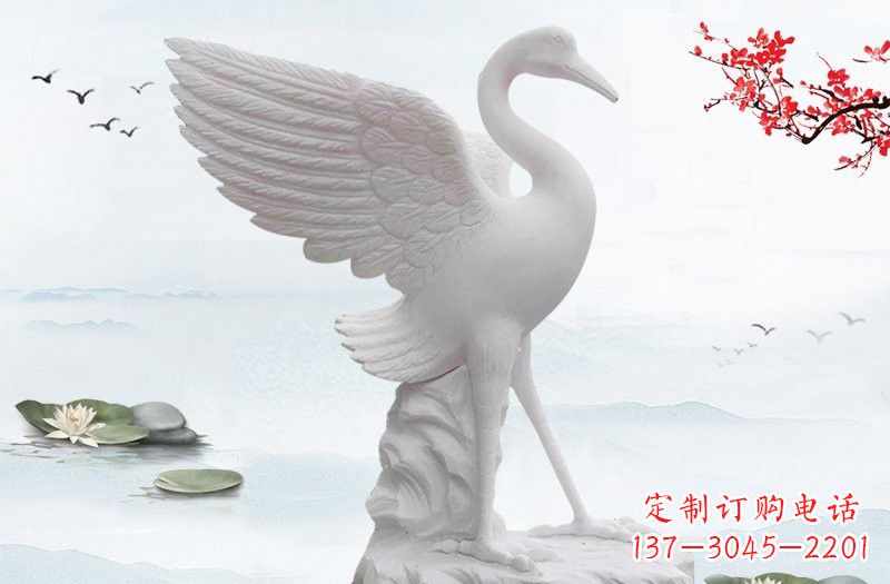 无锡汉白玉公园动物仙鹤石雕