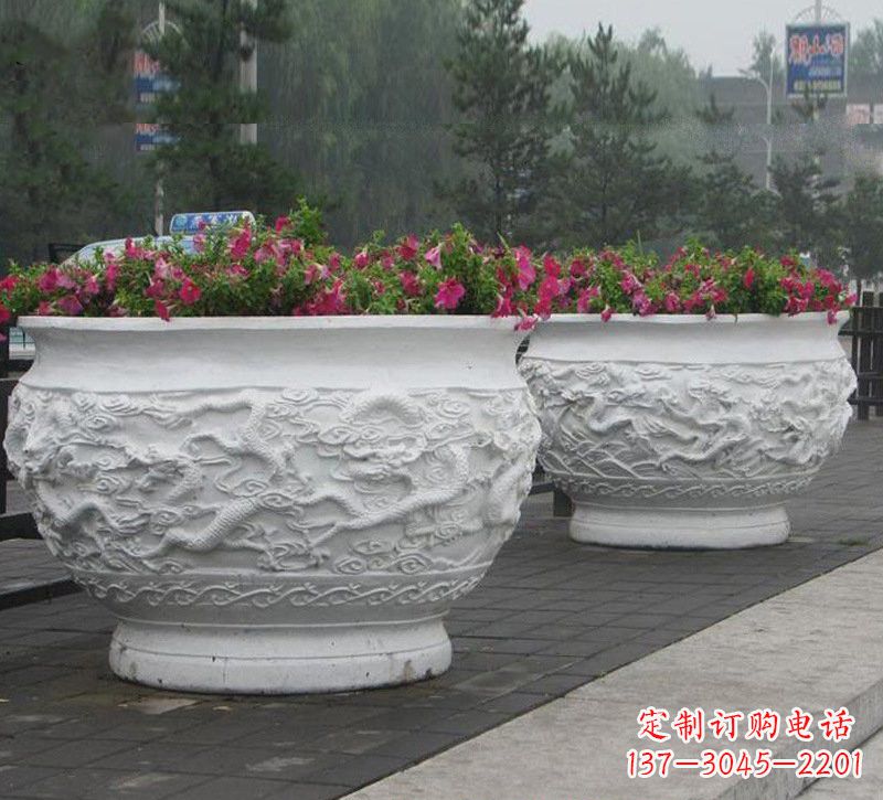 无锡优雅自然,中领雕塑汉白玉公园龙浮雕花盆