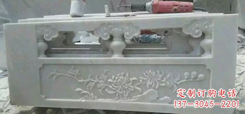 无锡汉白玉花朵浮雕栏板,精致深具视觉立体感