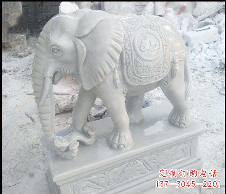 无锡精美汉白玉吉祥鼻卷如意大象雕塑
