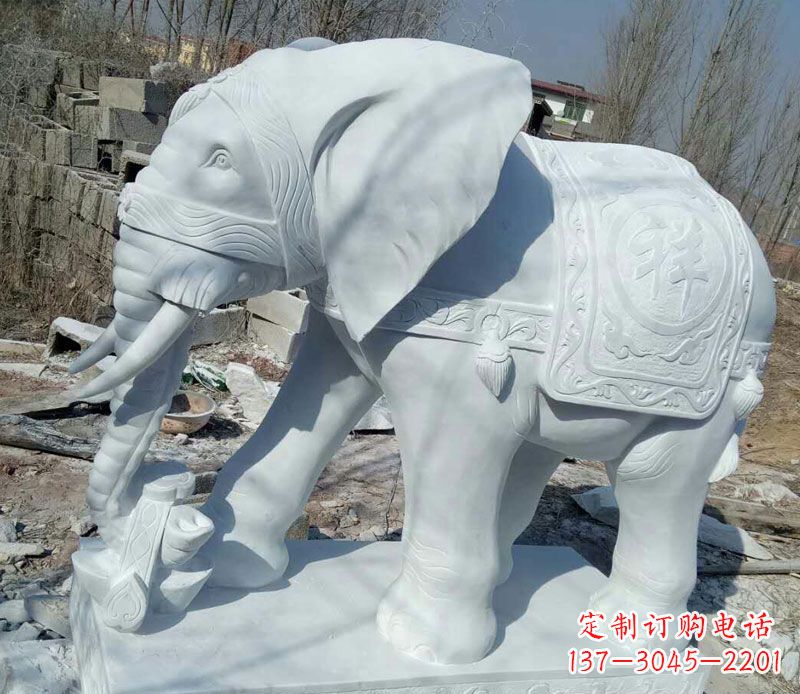 无锡汉白玉制作的大象吉祥门口雕塑