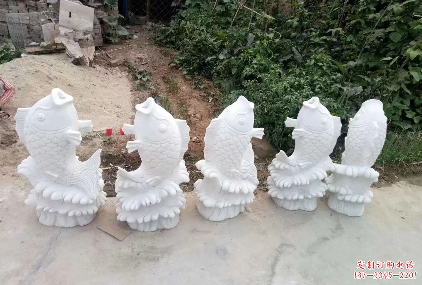 无锡汉白玉鲤鱼喷泉石雕