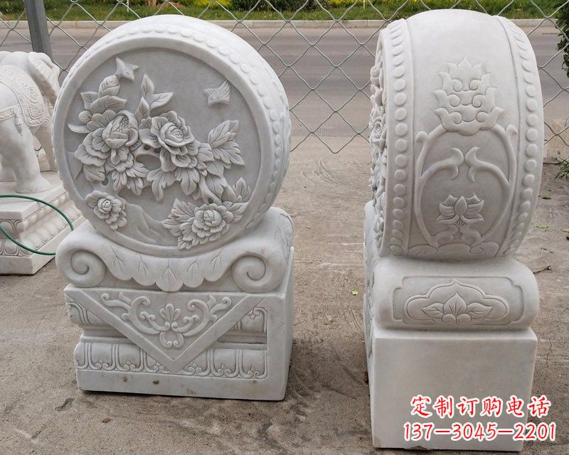 无锡汉白玉牡丹花门墩雕塑