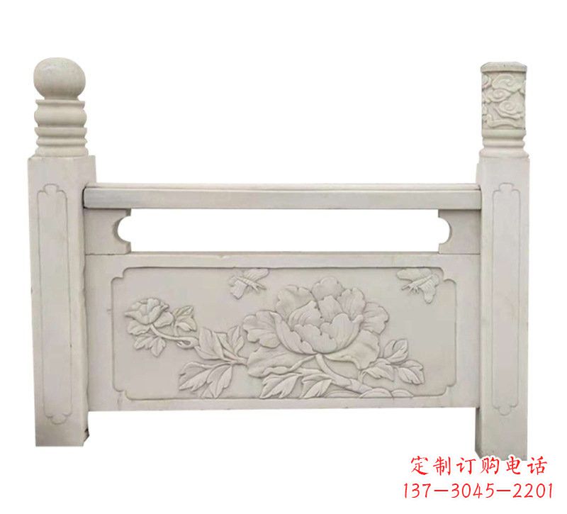 无锡汉白玉牡丹花浮雕栏板,雕塑定制精品