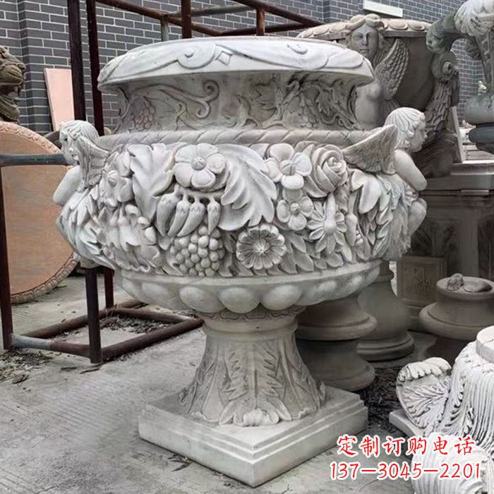 无锡汉白玉欧式人物花盆石雕
