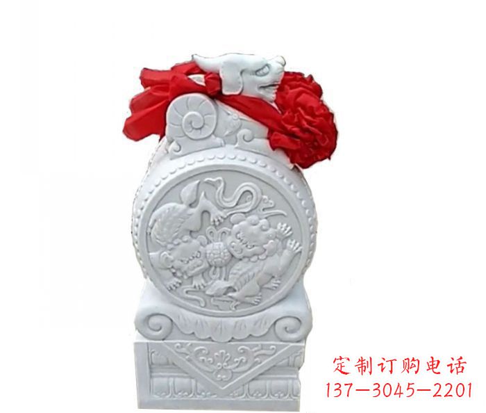 无锡汉白玉貔貅抱鼓石招财石门墩