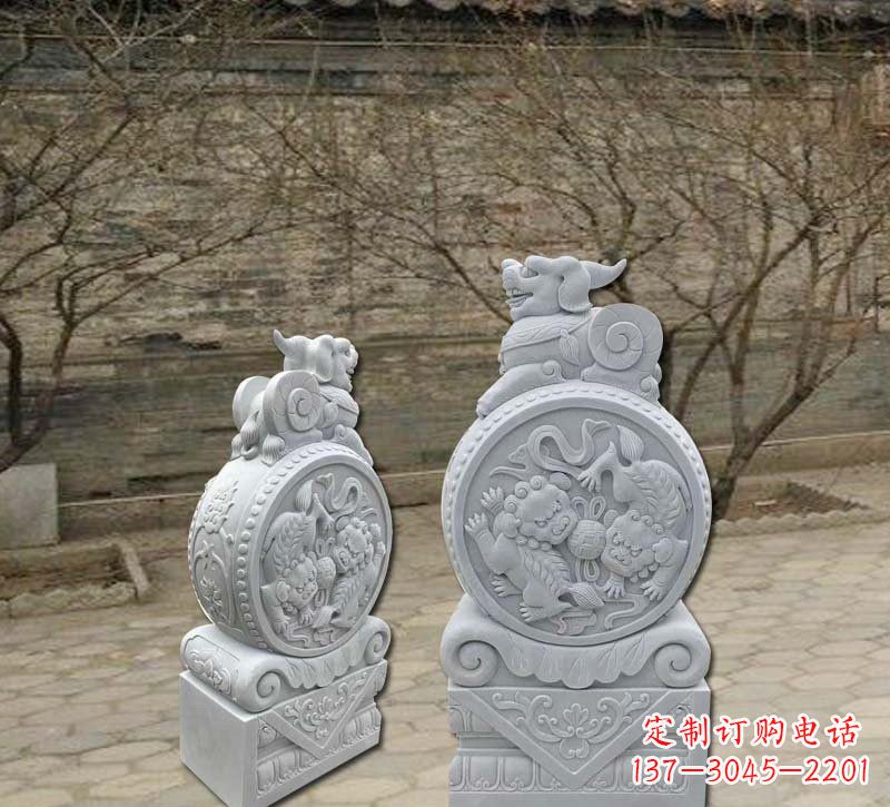 无锡汉白玉貔貅门墩