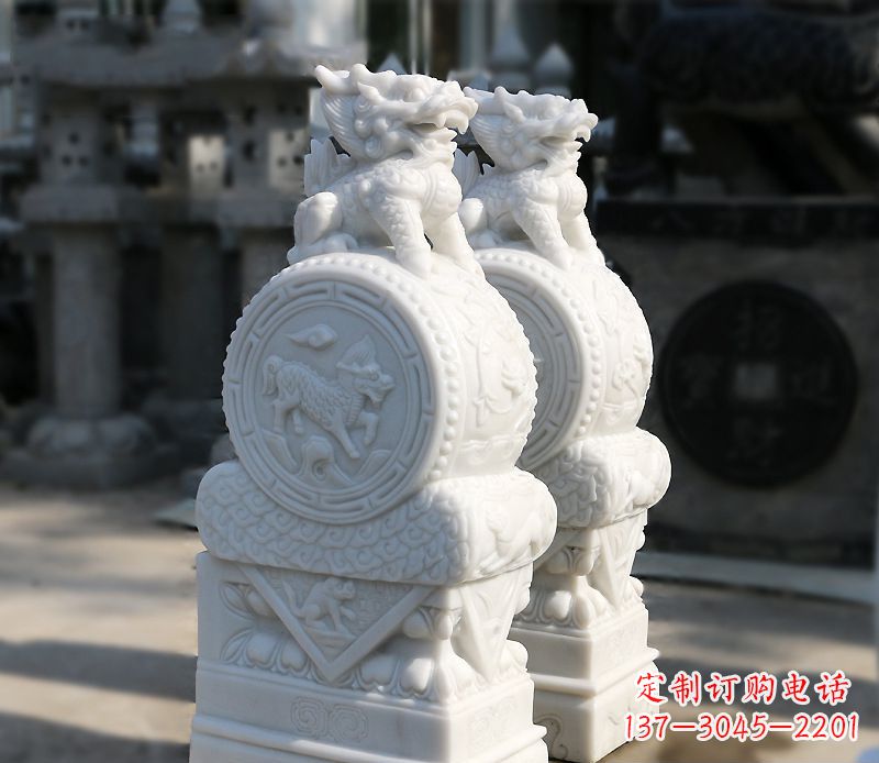 无锡汉白玉狮子辟邪门墩雕塑