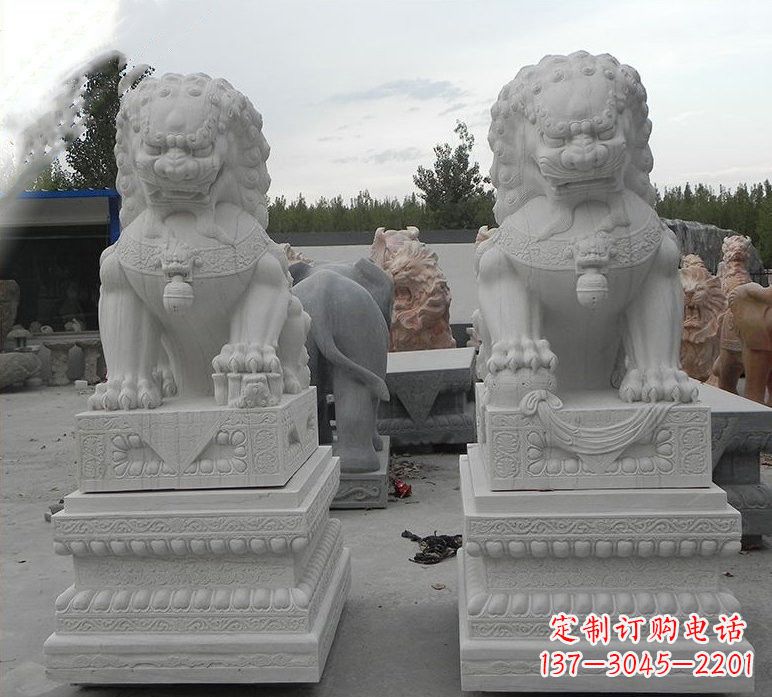 无锡精致汉白玉守门狮子雕塑