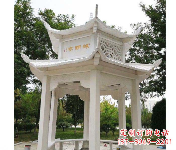 无锡高雅典雅的汉白玉双层六角凉亭石雕
