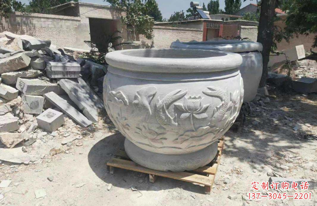 无锡汉白玉水缸,精美完美的雕刻纪念