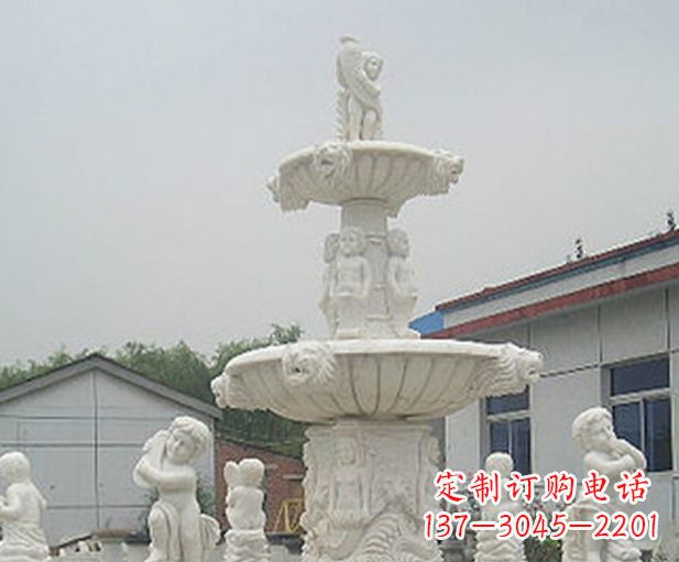 无锡汉白玉天使大型喷泉石雕