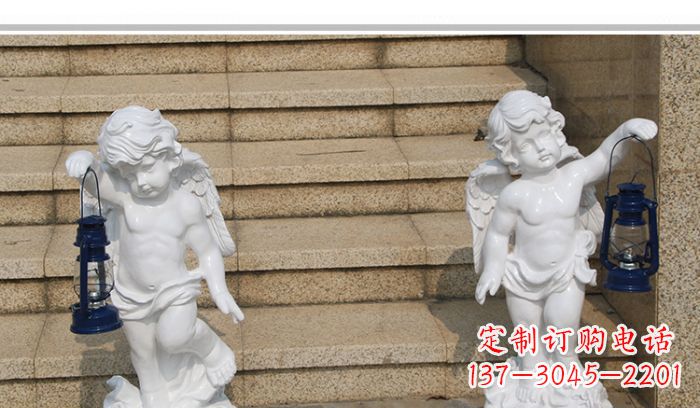 无锡领雕塑-汉白玉小天使公园西方人物路灯石雕
