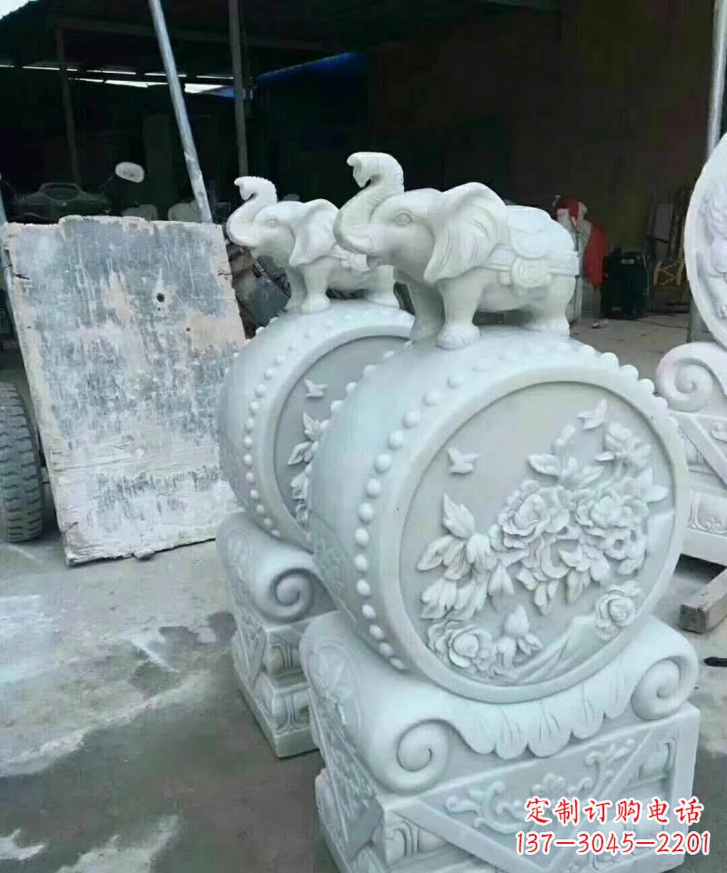 无锡汉白玉小象抱鼓石雕