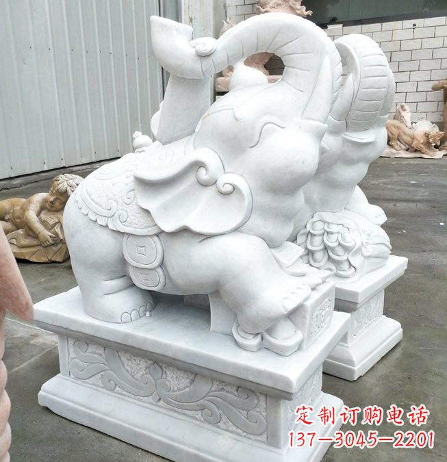 无锡汉白玉招财如意小象石雕