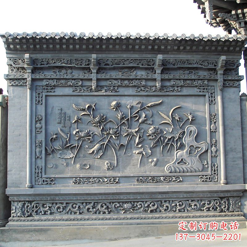 无锡荷花青石影壁雕为您的园林大门装点完美的结局