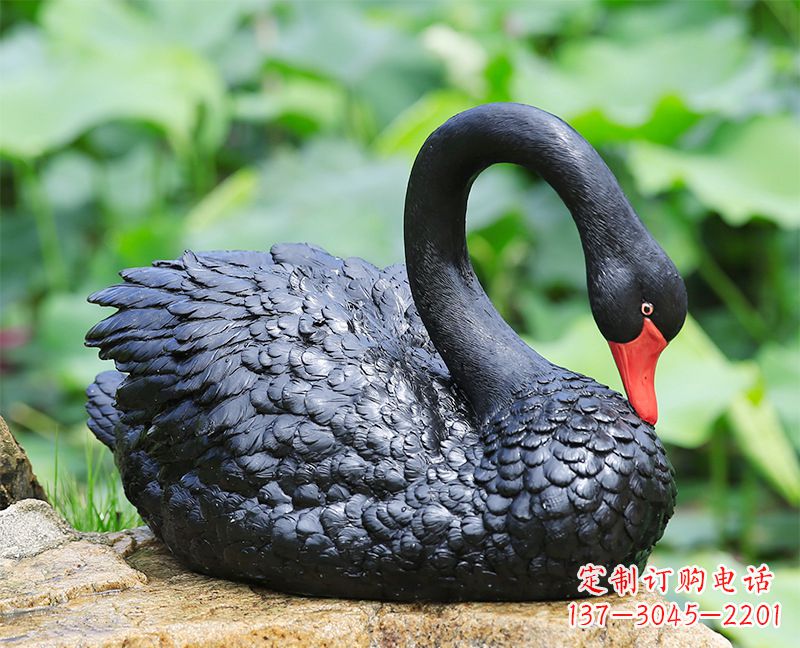 无锡玻璃钢黑色曲颈天鹅雕塑