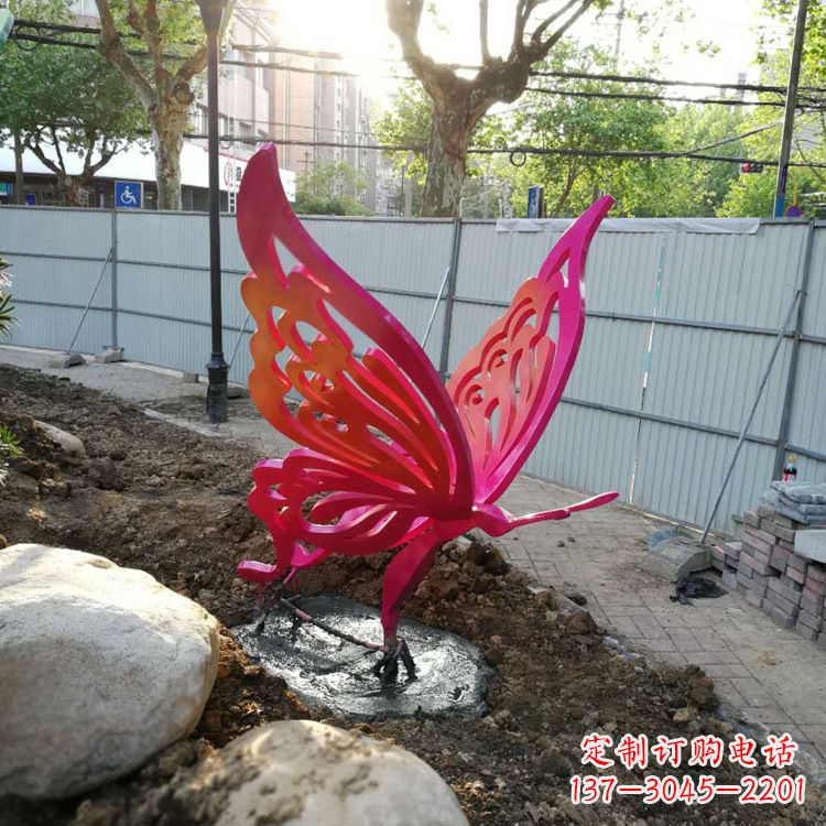 无锡红色不锈钢蝴蝶园林动物摆件