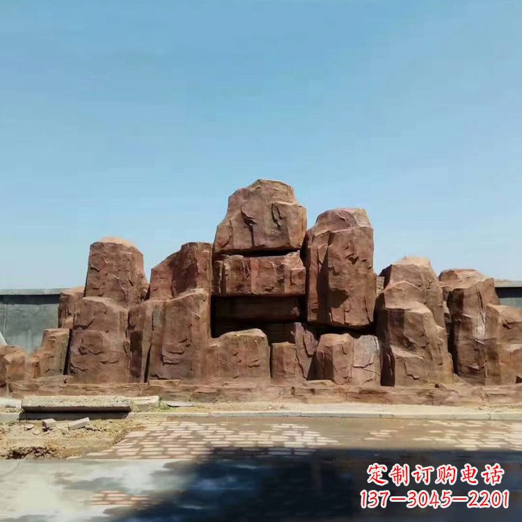 无锡假山雕塑,红色塑石精美制作