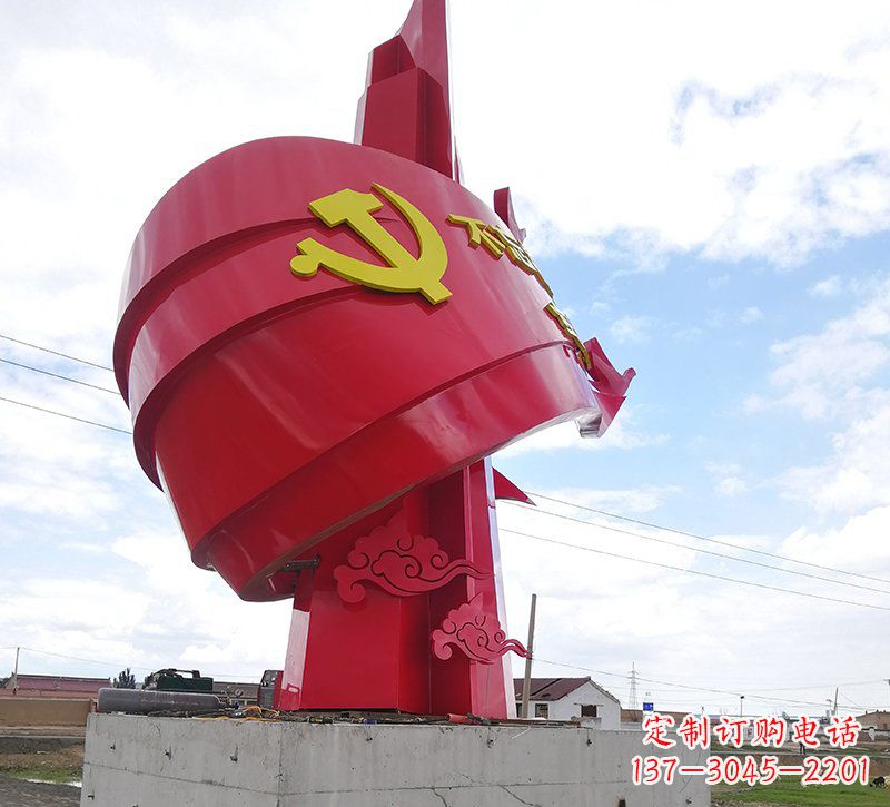 无锡展现党旗文化的不锈钢党旗雕塑