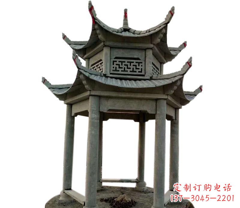 无锡传统双层六角凉亭石雕