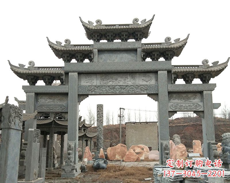 无锡黄冈石雕牌坊--专业定制牌坊雕塑