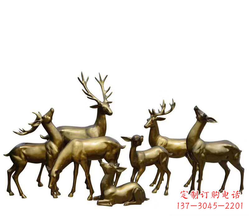 无锡黄铜色鹿群雕塑
