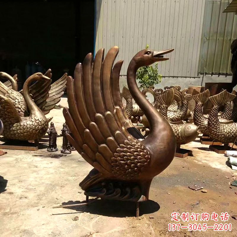 无锡黄铜天鹅雕塑-纯铜铸造喷水天鹅喷泉雕塑