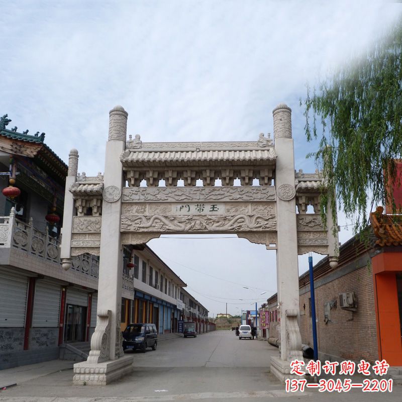 无锡精美的汉白玉门石牌坊雕塑