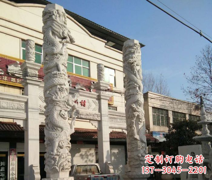 无锡汇聚古灵神韵的大理石龙柱雕塑