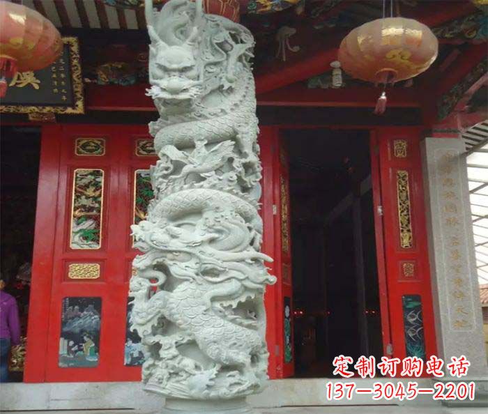 无锡精美的大理石龙柱雕塑