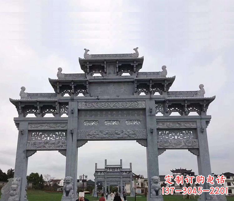 无锡景区仿古三门五楼石牌坊石雕