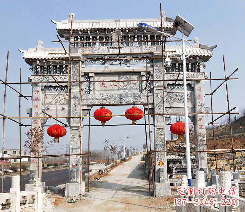无锡传统工艺精致三门牌坊石雕
